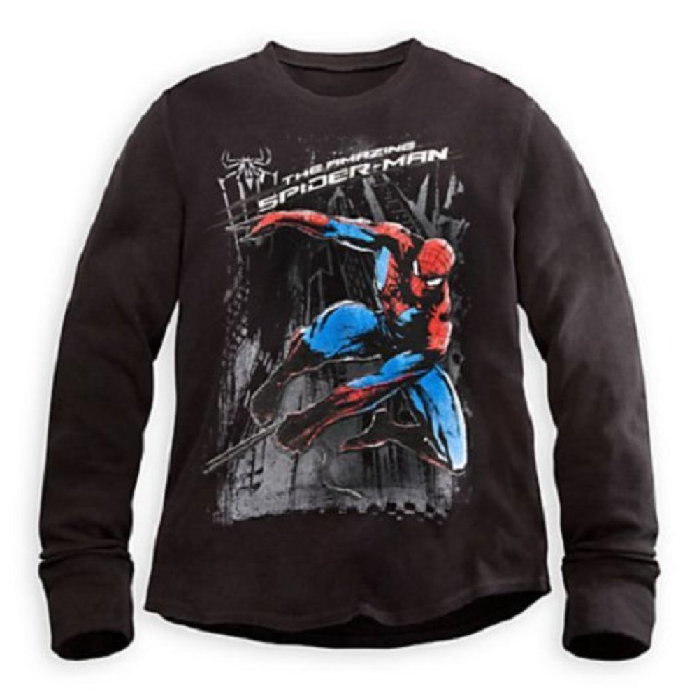 NWT Disney THE AMAZING SPIDERMAN Black Waffle Long Sleeve Thermal T-Shirt Top M